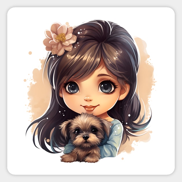 Cute girl with a puppy Sticker by UmagineArts